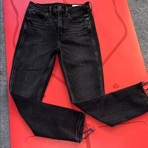 GAP Vintage Slim High Rise Black Jeans, Frayed at Ankles, size 2